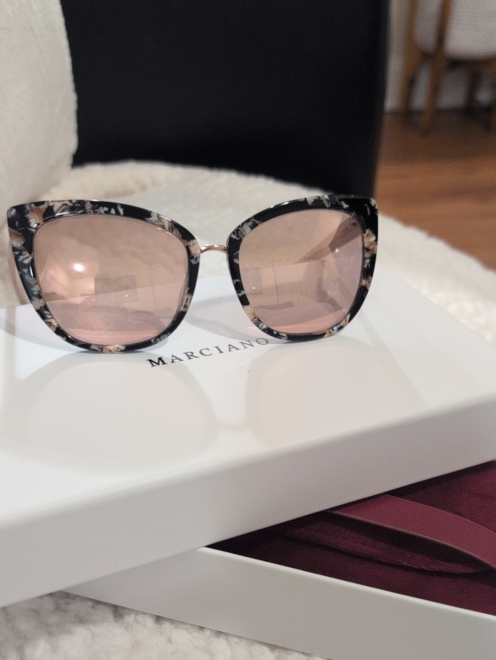 Marciano Black Tortoiseshell Frame Sunglasses with Pink Lenses